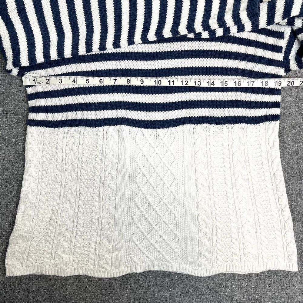 Orvis Sweater Womens Medium Navy Striped Scalloped Hem Button Accent Cotton - Picture 7 of 10